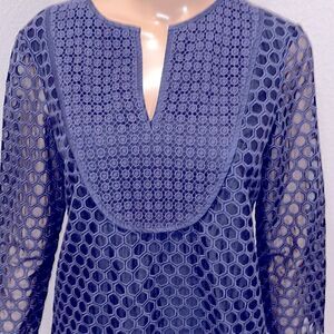New Navy blue Tory Burch crocheted long sleeve tunic